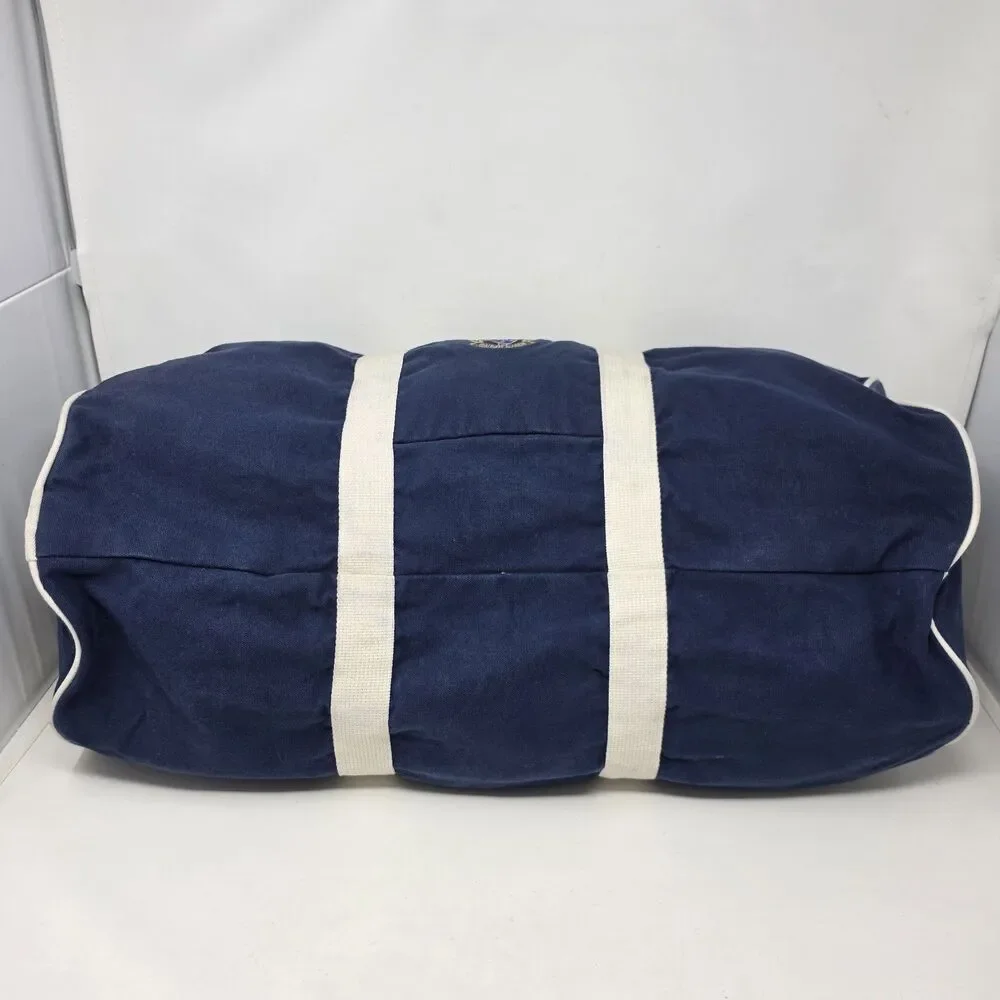 Vtg Polo Ralph Lauren Crest Logo Blue Canvas Large Duffle Bag 24X12 Distressed